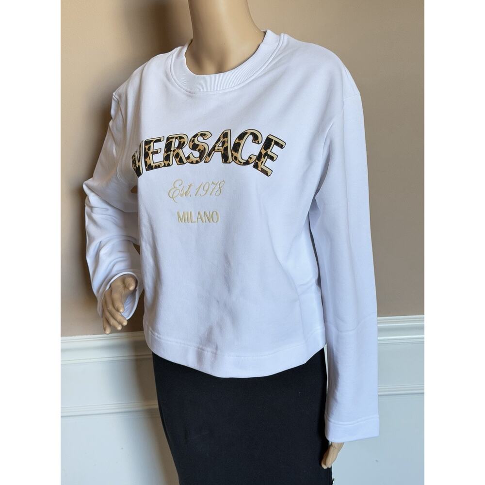 Versace Logo White Cotton Crop Sweatshirt 4 US (40 Euro) 1019251 NWT - Picture 2 of 15